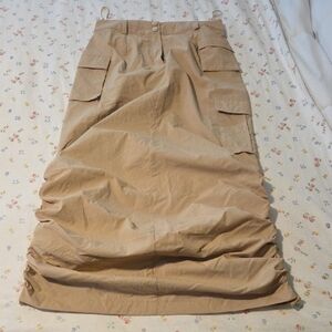Tan High Low Maxi Pencil Skirt with Ruched Cargo Style